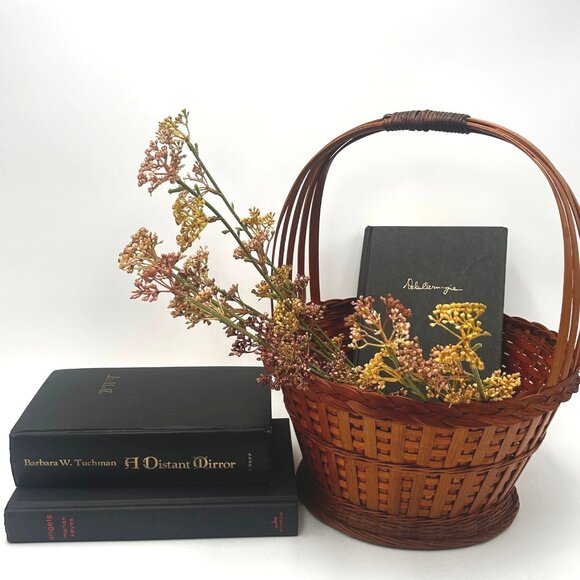 Large Rich Deep Brown Woven Rattan Basket With Braided Rim for Storage Or Decor - Picture 9 of 9